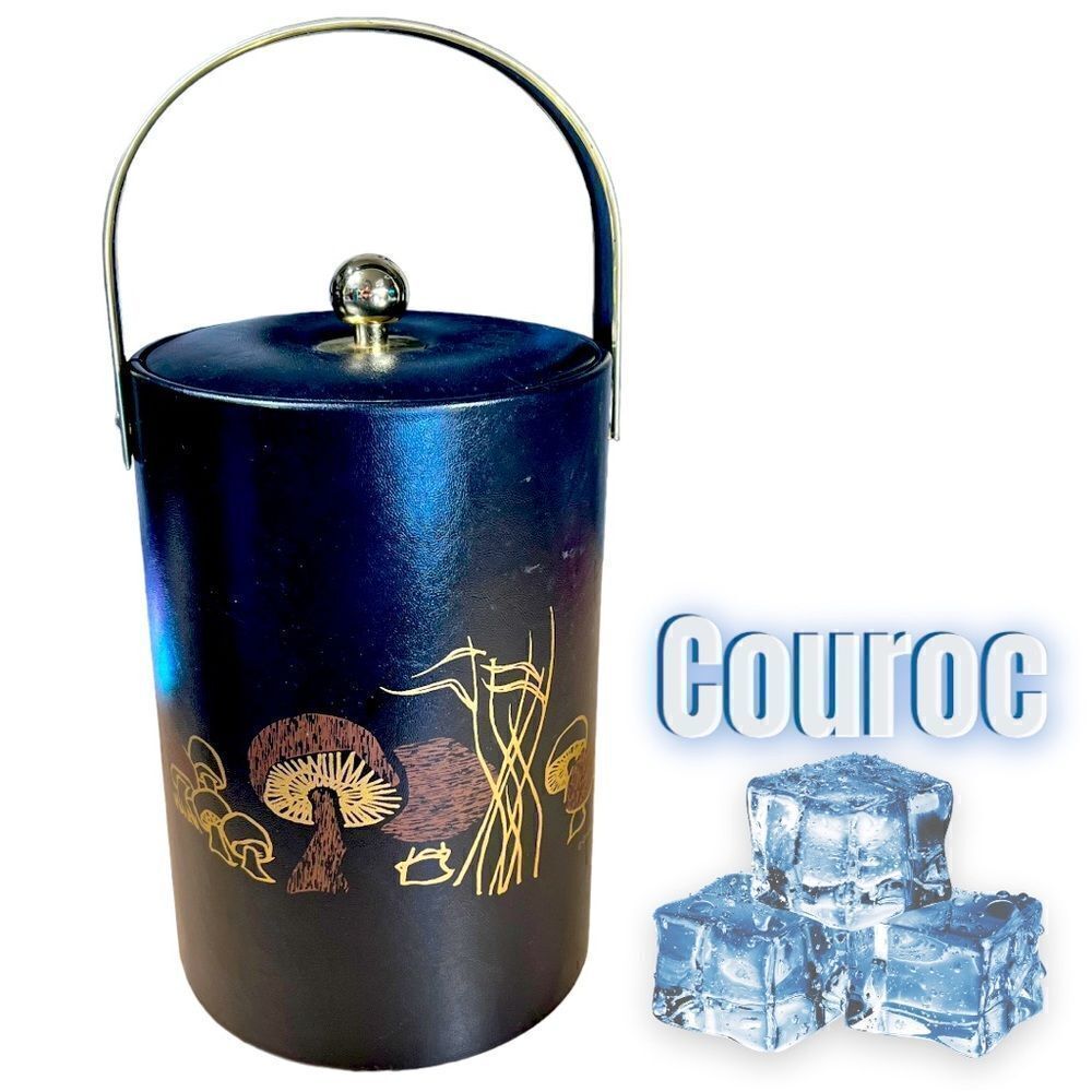 vintage COUROC of Monterey Black ice bucket Mushrooms Shroom mid century modern